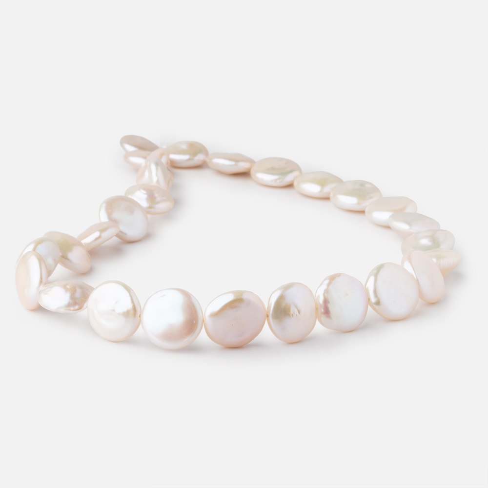 13-15mm Creamy White Coin Freshwater Pearls 15.5 inch 27 pieces - Beadsofcambay.com