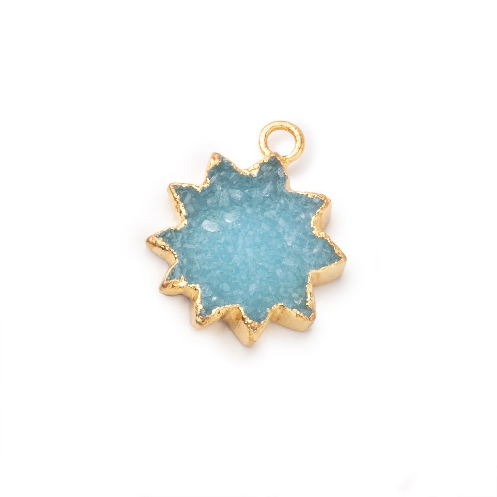 13-15mm Gold Leafed Blue Drusy Star Burst Pendant 1 focal piece - Beadsofcambay.com