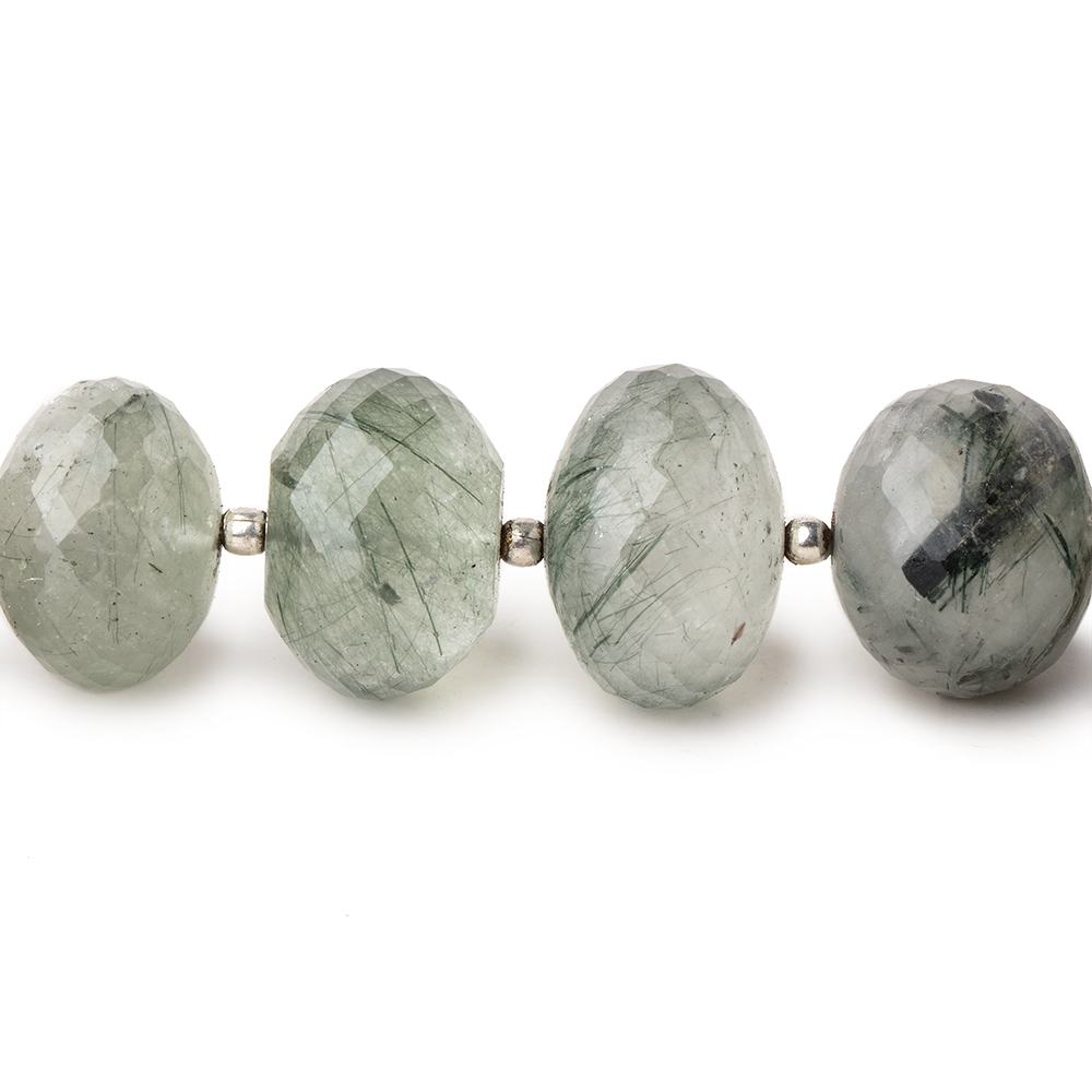 13-15mm Green Tourmalinated Quartz Faceted Rondelles 8 inch 18 Beads - Beadsofcambay.com