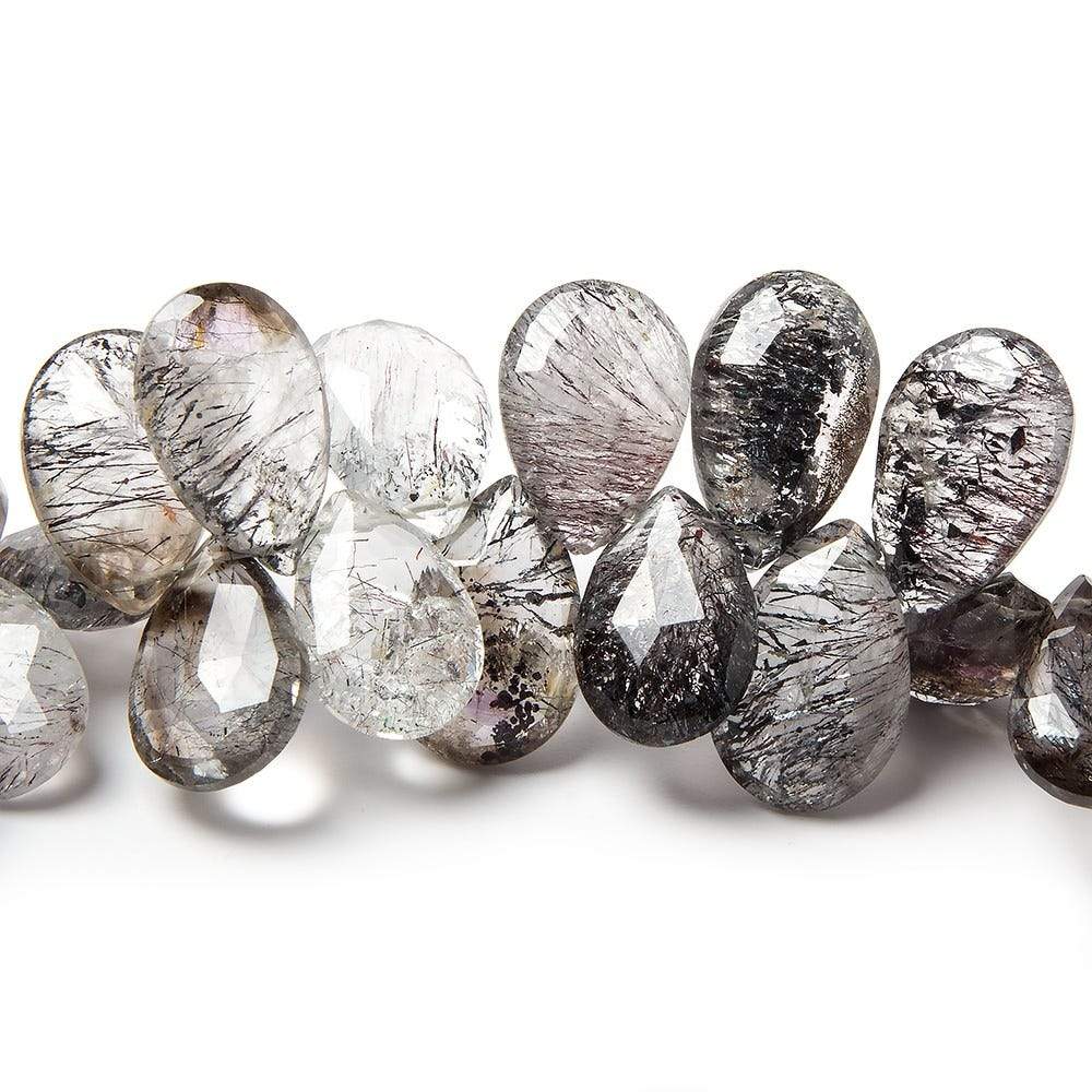 13-18mm Mossy and Tourmalinated Amethyst Pear Briolette 8 inch 44 pieces - Beadsofcambay.com