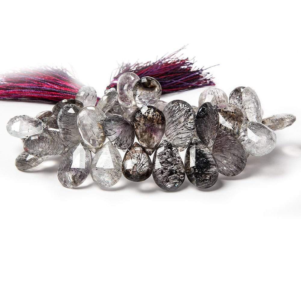 13-18mm Mossy and Tourmalinated Amethyst Pear Briolette 8 inch 44 pieces - Beadsofcambay.com