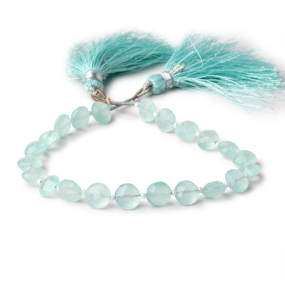 8mm Sea Blue Chalcedony faceted coin beads 8 inch 22 pieces A - BeadsofCambay.com