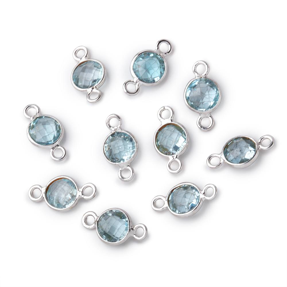 7mm Sterling Silver Bezel Sky Blue Topaz faceted coin Petite Connector 1 piece - BeadsofCambay.com