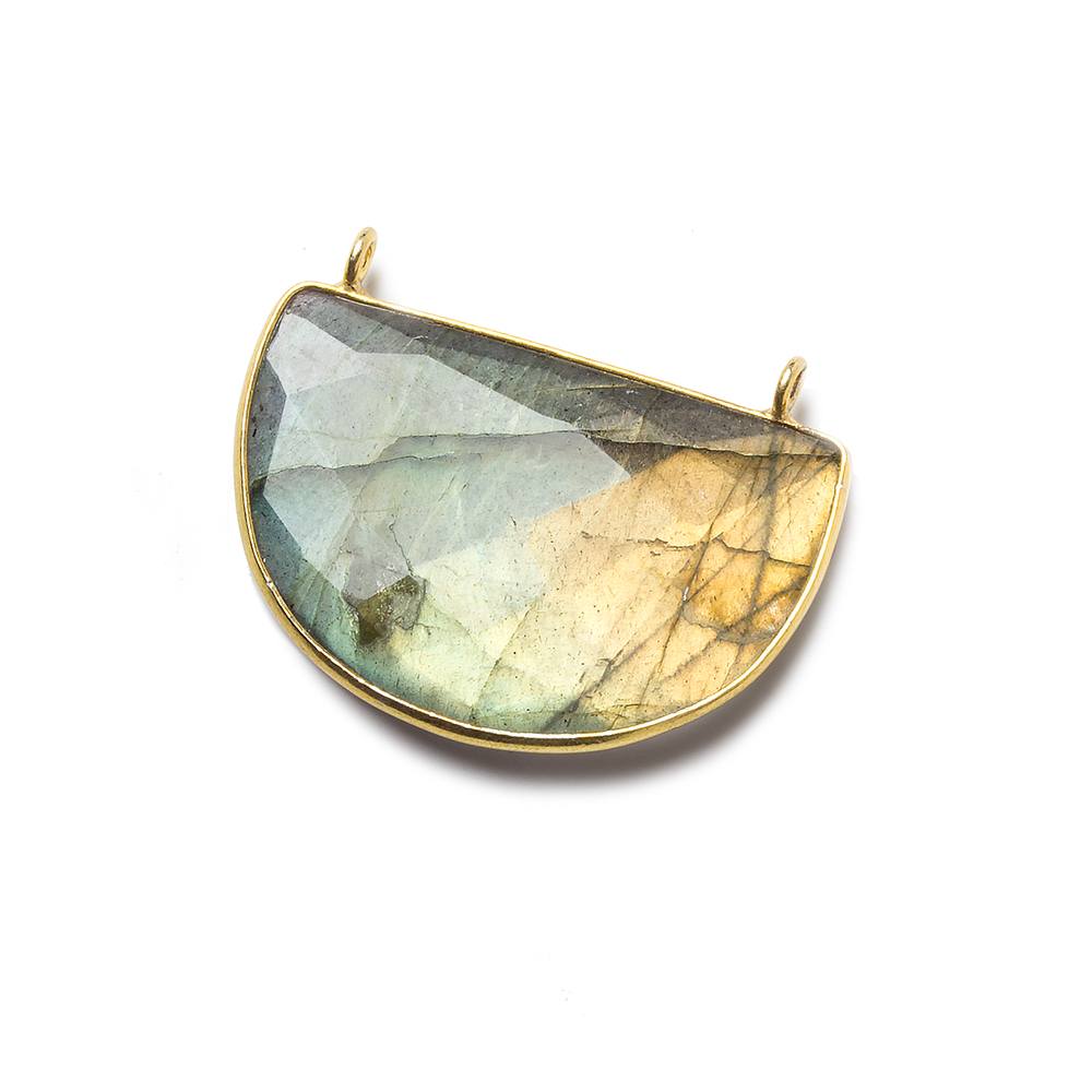 vBeadsofcambay 32x21x7mm Vermeil Labradorite Gold Flash Half Moon Connector 1 piece