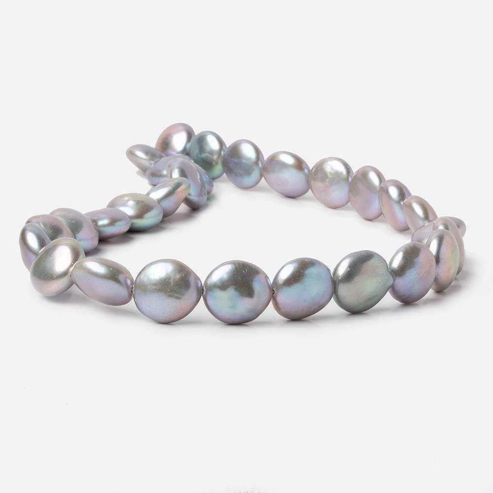 13.5-14mm Silver Rose' Peacock Coin Freshwater Pearls 16 inch 30 pieces AAA - Beadsofcambay.com