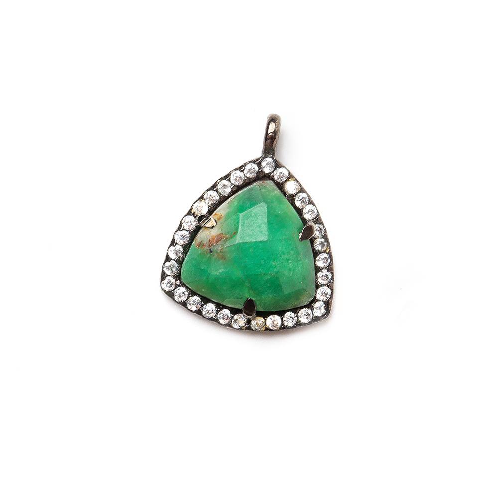 13.5mm Black Gold Bezel White CZ and Chrysoprase Triangle Pendant 1 piece - Beadsofcambay.com