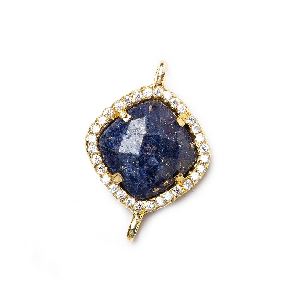 13.5mm Gold Bezel White CZ & Lapis Lazuli Cushion Connector 1 piece - Beadsofcambay.com