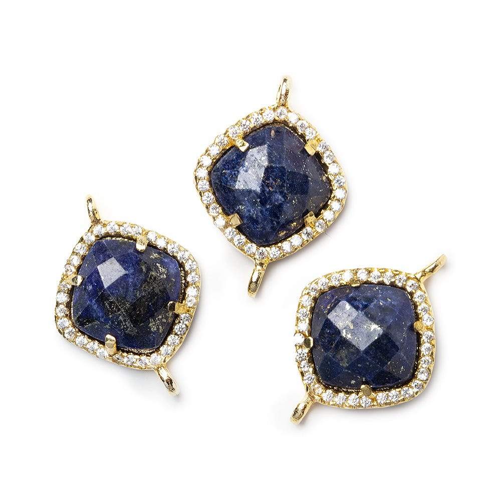 13.5mm Gold Bezel White CZ & Lapis Lazuli Cushion Connector 1 piece - Beadsofcambay.com