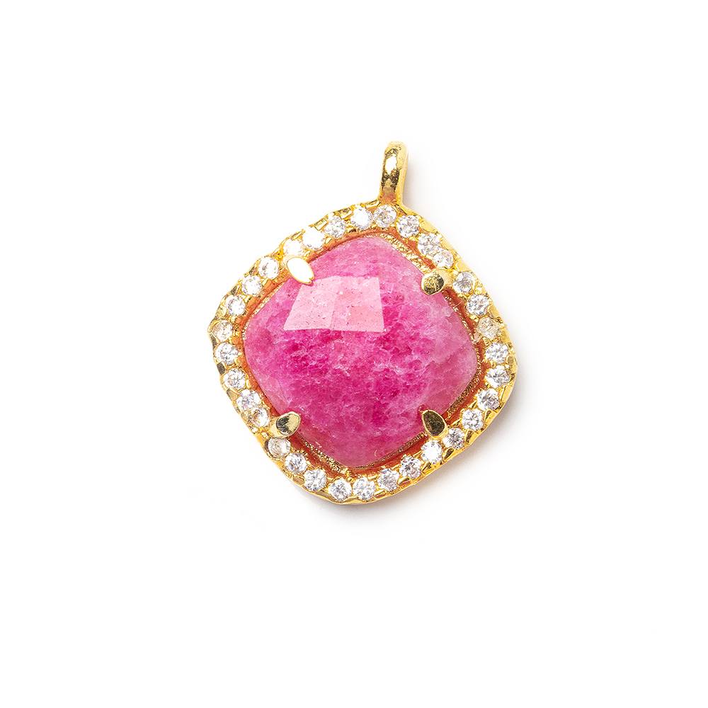 13.5mm Gold Bezel White CZ & Red Aventurine Cushion Pendant 1 piece - Beadsofcambay.com