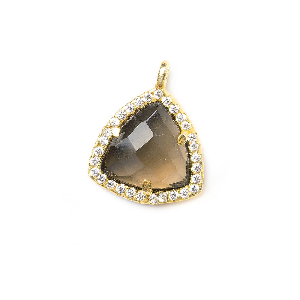 13.5mm Vermeil Bezel White CZ and Smoky Quartz Triangle Pendant 1 piece - Beadsofcambay.com