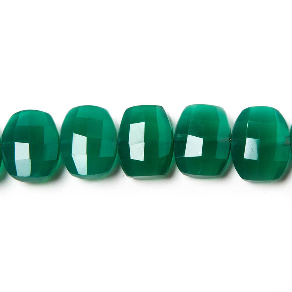 13.5x10.5mm Green Onyx side drilled Faceted Cushion Beads 7 inch 17 pieces - Beadsofcambay.com