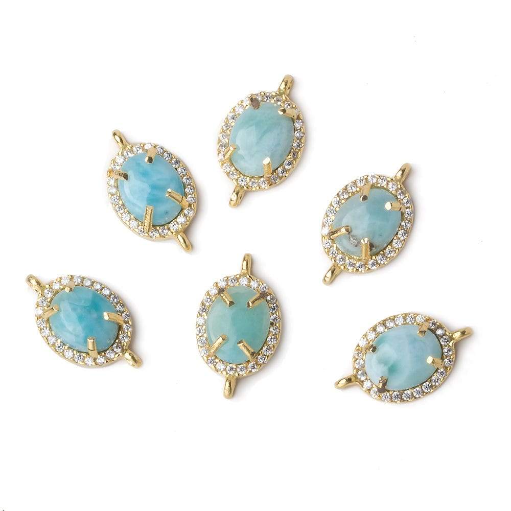 13.5x10mm Gold Bezel White CZ and Larimar Oval Connector 1 focal piece - Beadsofcambay.com