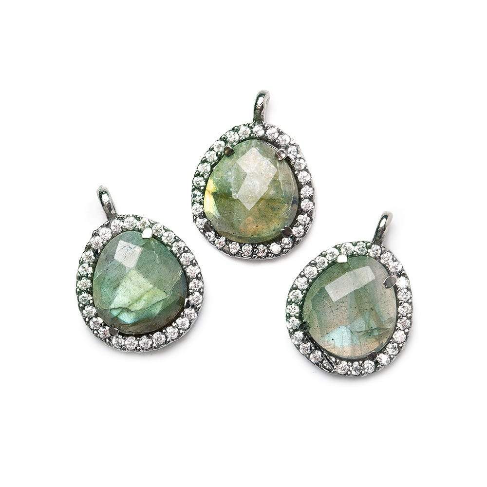 13.5x12mm Black Gold Bezeled White CZ and Labradorite Nugget Pendant 1 piece - Beadsofcambay.com