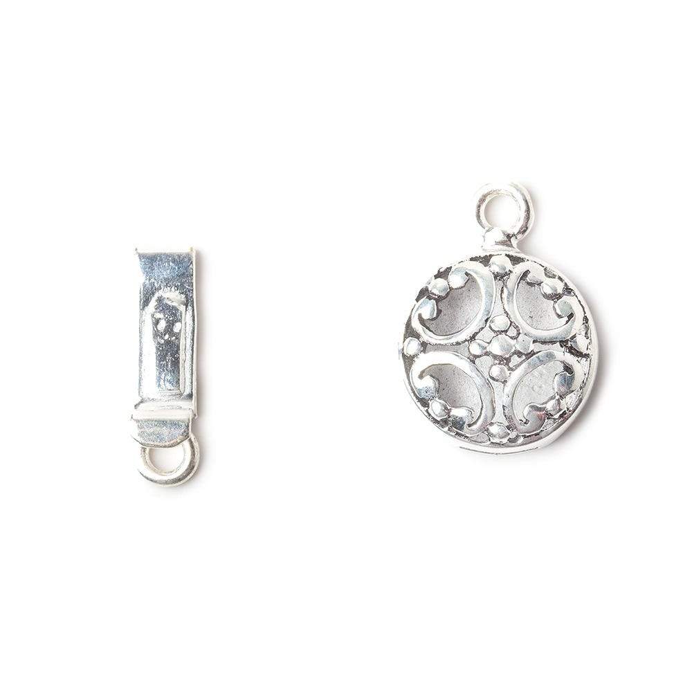 13mm Antiqued Sterling Silver plated Box Clasp Filigree Design 1 piece - Beadsofcambay.com