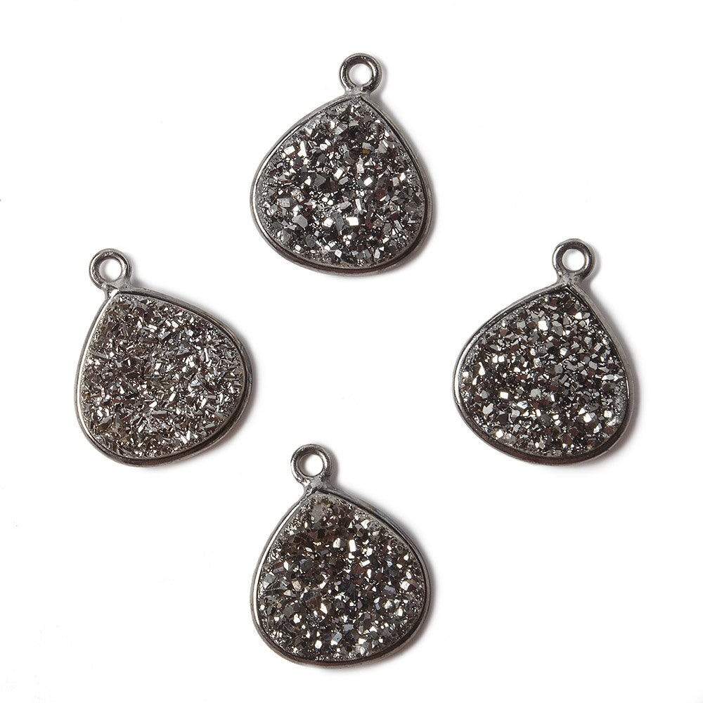 13mm Black Gold Bezel Metallic Platinum Drusy Heart Pendant 1 piece - Beadsofcambay.com