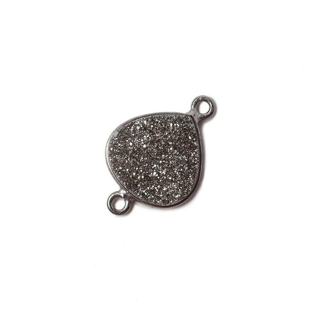 13mm Black Gold Bezel Metallic Black Flat Drusy Heart Connector 1 piece - Beadsofcambay.com