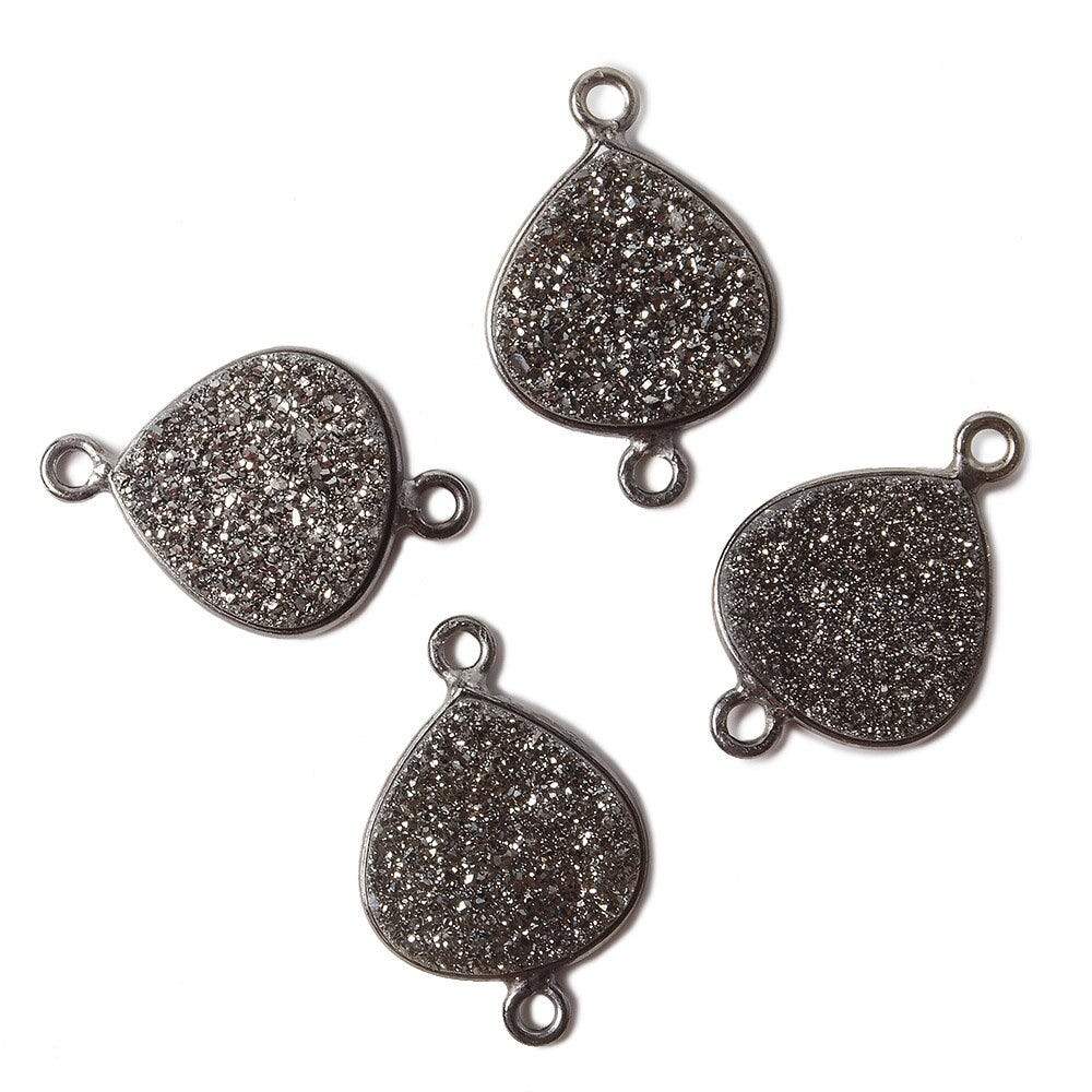 13mm Black Gold Bezel Metallic Black Flat Drusy Heart Connector 1 piece - Beadsofcambay.com