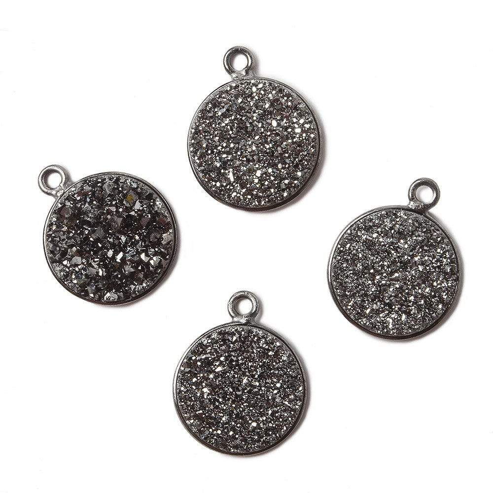 13mm Black Gold Bezel Metallic Platinum Drusy Coin Pendant 1 piece - Beadsofcambay.com