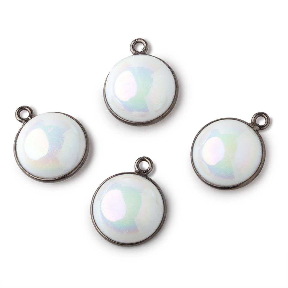 13mm Black Gold Bezel Mystic Grey Blue Opal Coin Cabochon Pendant 1 piece - Beadsofcambay.com