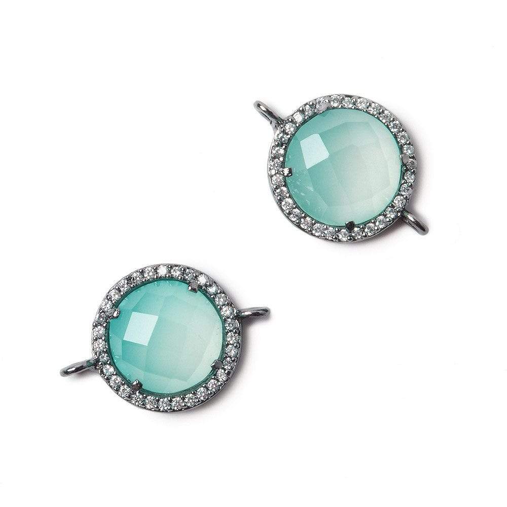 13mm Black Gold Bezel White CZ and Seafoam Chalcedony Coin Connector 1 focal bead - Beadsofcambay.com