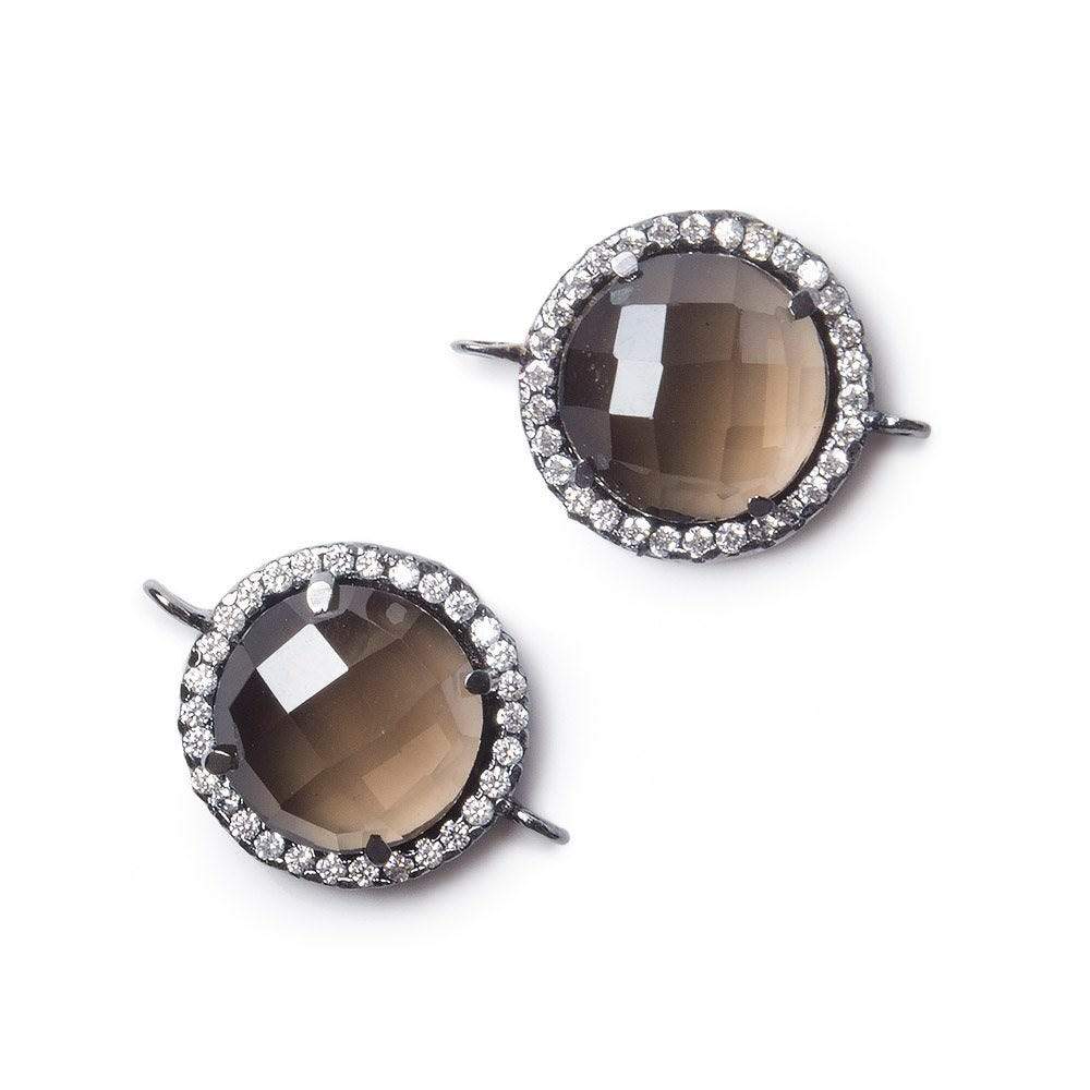 13mm Black Gold CZ Bezel Smoky Hydro Quartz Faceted Coin Connector 1 focal - Beadsofcambay.com