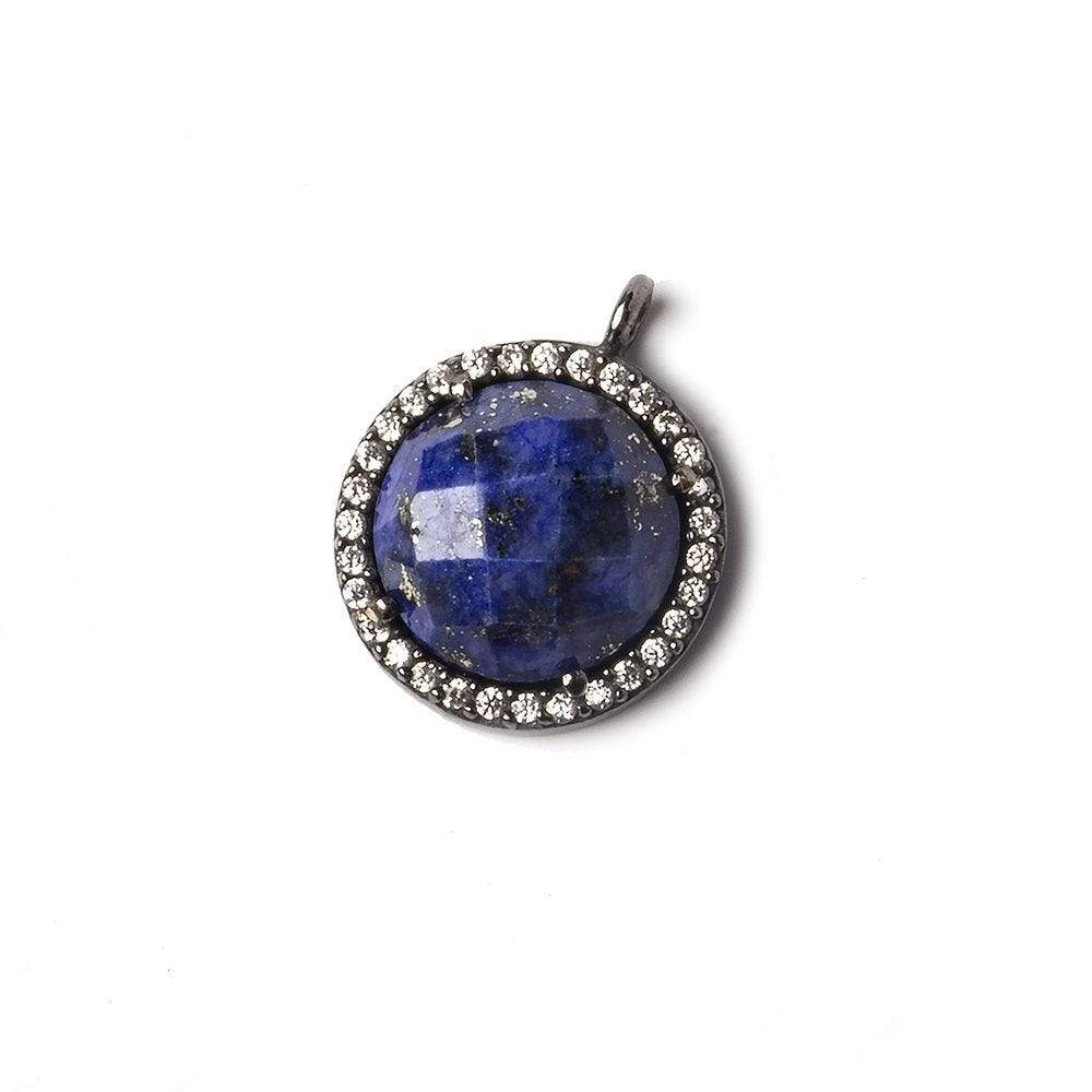 13mm Black Gold Bezeled White CZ and Lapis Lazuli Coin Pendant 1 piece - Beadsofcambay.com