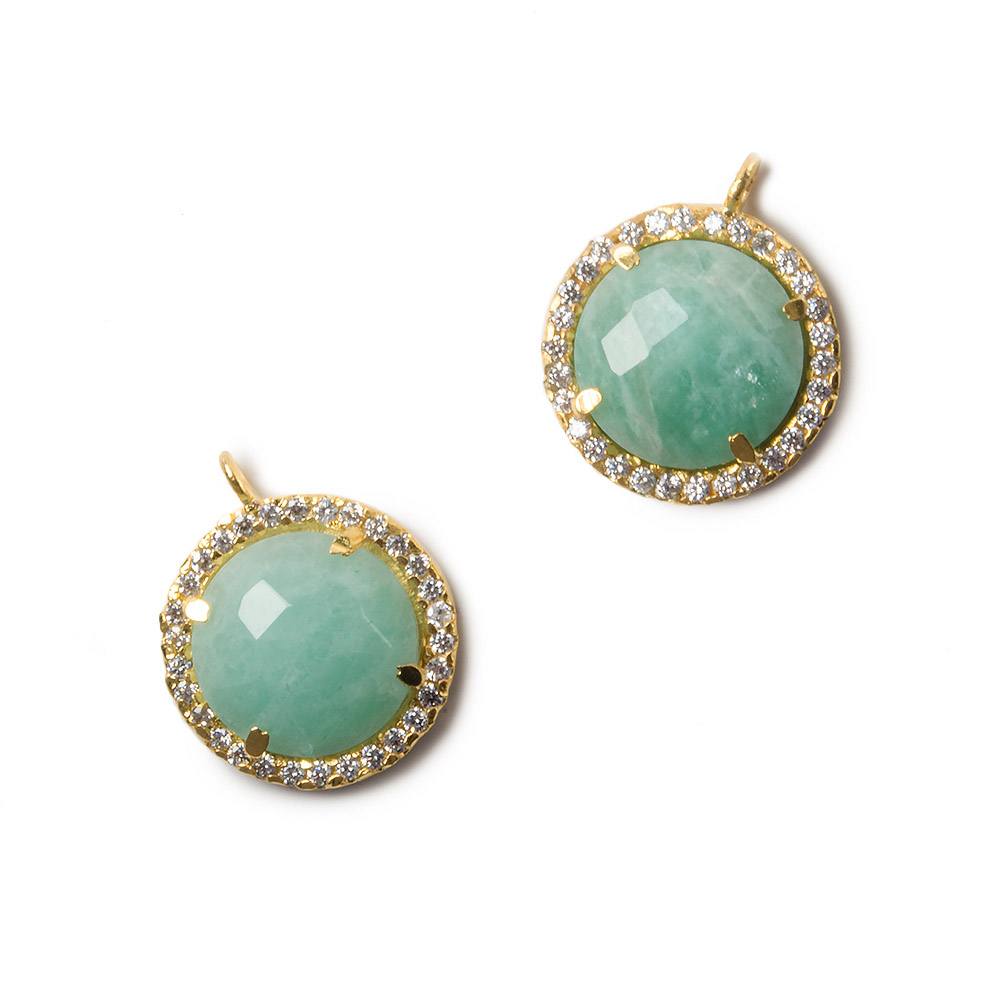 13mm Gold Bezel White CZ and Amazonite Coin Pendant 1 focal bead - Beadsofcambay.com