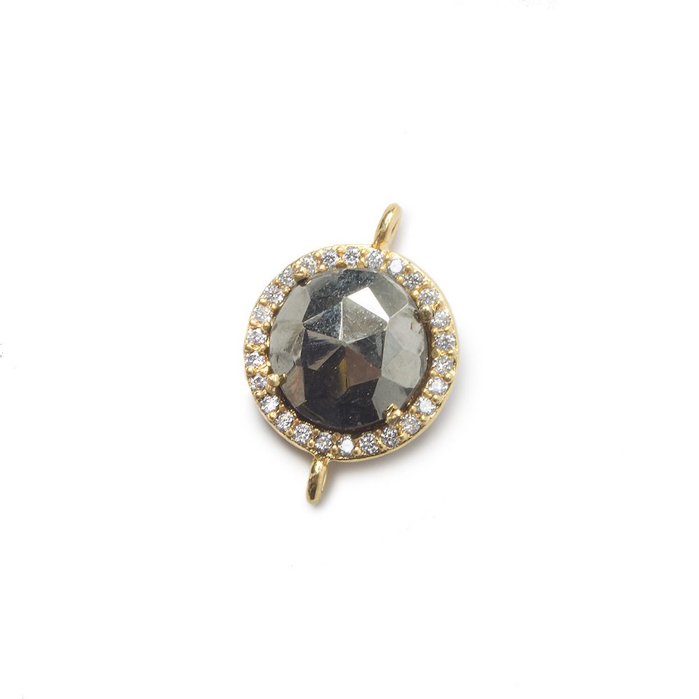 13mm Gold Bezel White CZ and Pyrite Coin Connector 1 focal bead - Beadsofcambay.com