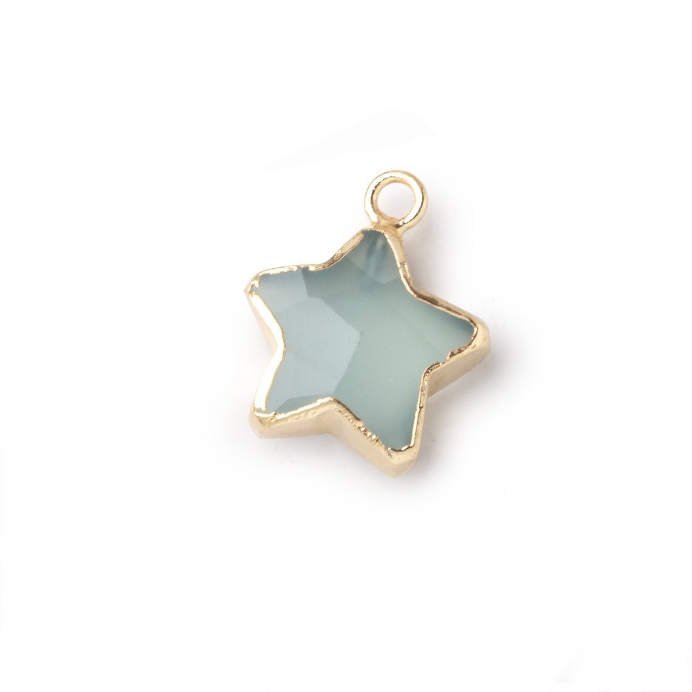 13mm Gold Leafed Seafoam Blue Chalcedony Faceted Star Focal Pendant 1 piece - Beadsofcambay.com
