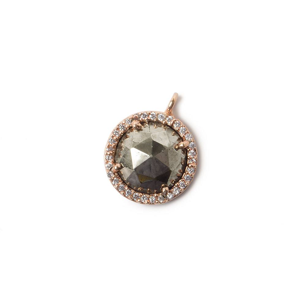 13mm Rose Gold Bezel CZ and Pyrite Coin Pendant 1 focal bead - Beadsofcambay.com