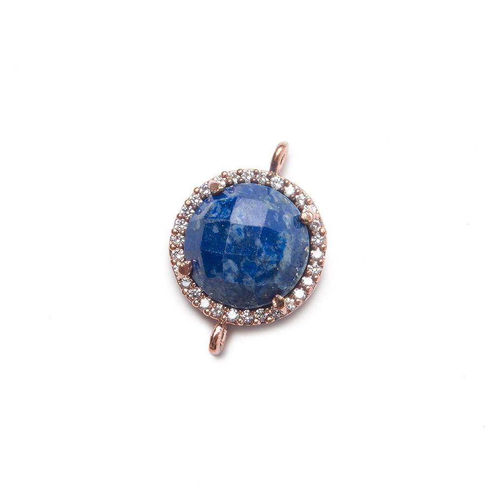 13mm Rose Gold Bezel White CZ and Lapis Lazuli Coin Connector 1 focal bead - Beadsofcambay.com