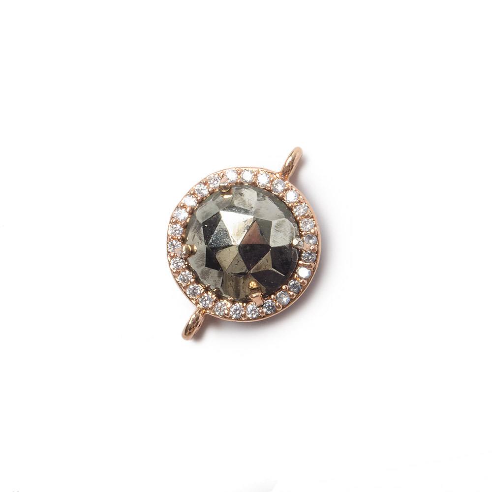 13mm Rose Gold Bezel White CZ and Pyrite Coin Connector 1 focal bead - Beadsofcambay.com