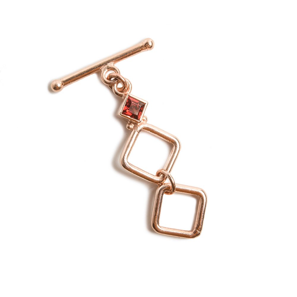 13mm Rose Gold plated Adjustable Square Toggle with Garnet 1 pcs - Beadsofcambay.com