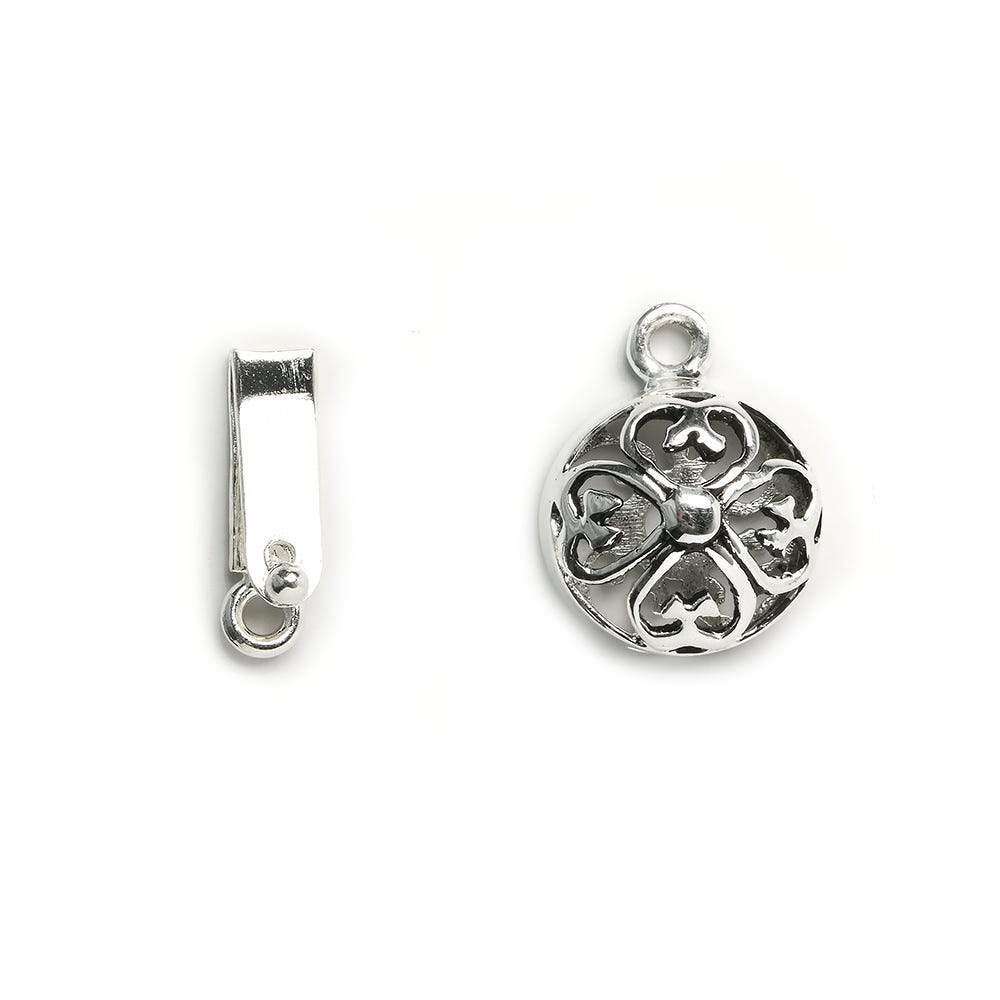 13mm Sterling Silver Box Clasp Heart Clover Coin Design 1 piece - Beadsofcambay.com