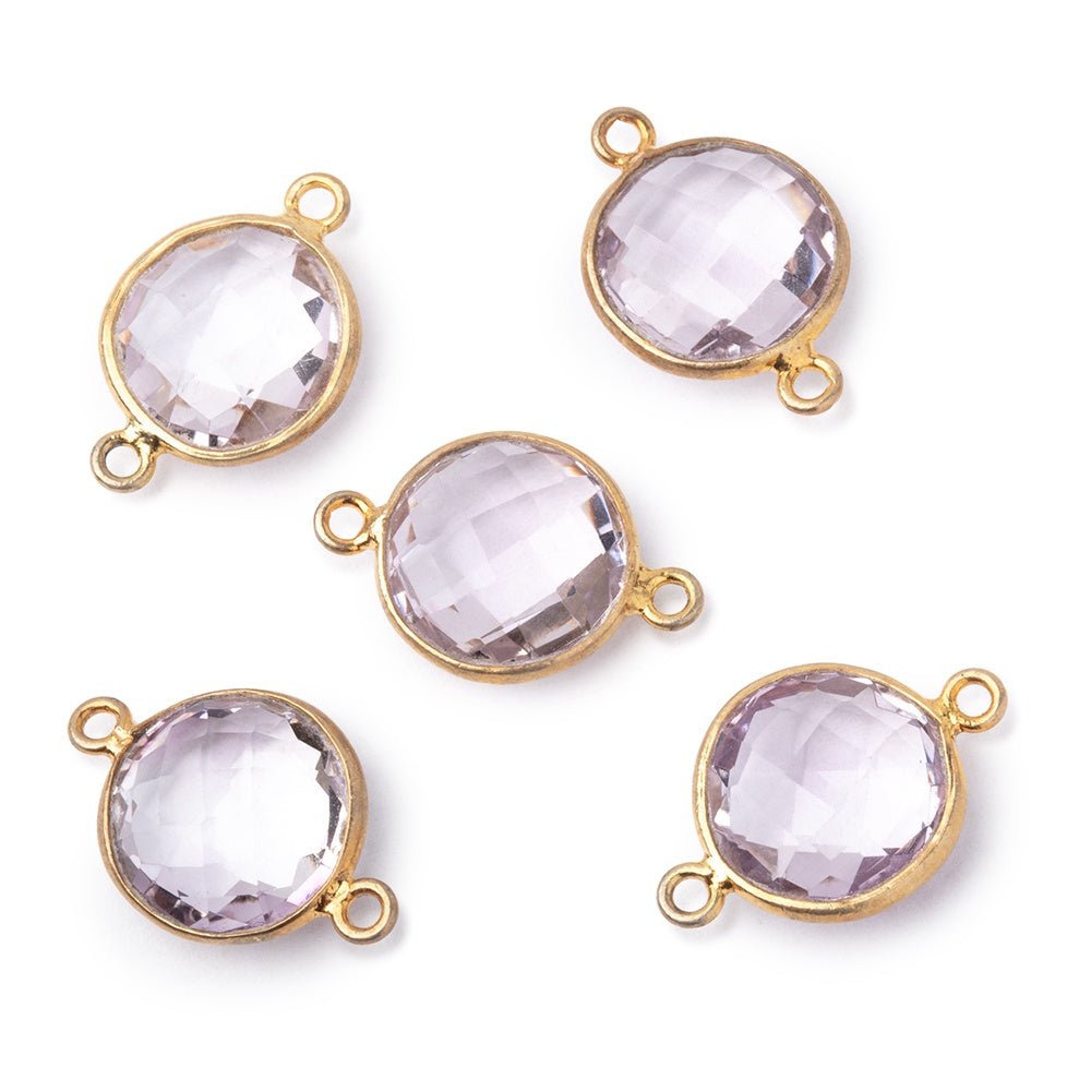 13mm Vermeil Bezel Pink Amethyst Faceted Coin Connector 1 piece - Beadsofcambay.com