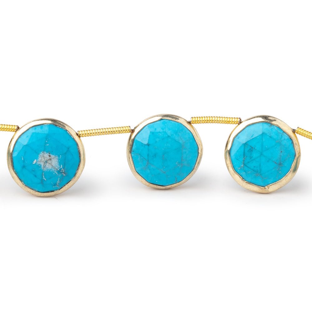 13mm Vermeil Bezel Turquoise Howlite Top Drilled Coins 6 inch 8 Beads - Beadsofcambay.com