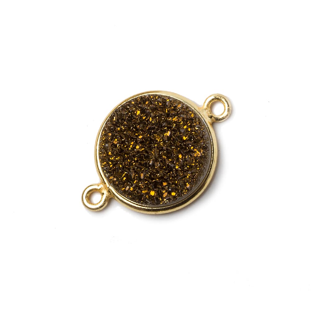 14mm Vermeil Bezeled Metallic Bronze Drusy Coin Connector 1 piece - Beadsofcambay.com