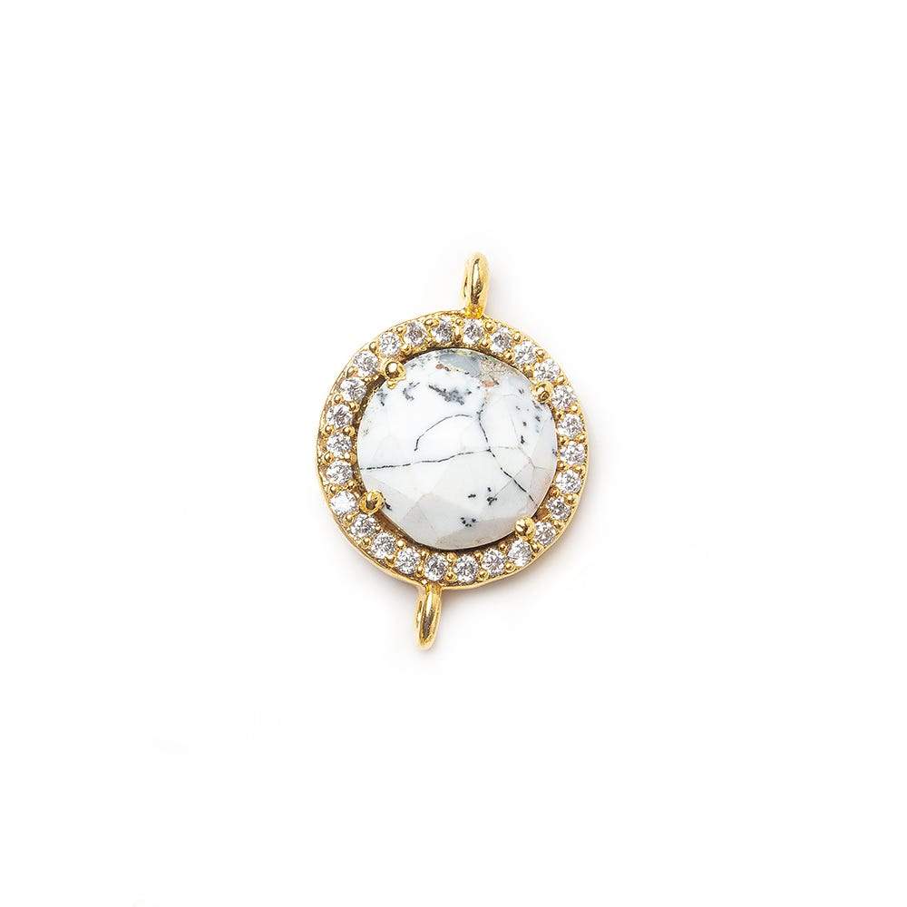 13mm Vermeil CZ Bezel & Dendritic Opal faceted coin Connector 1 piece - Beadsofcambay.com