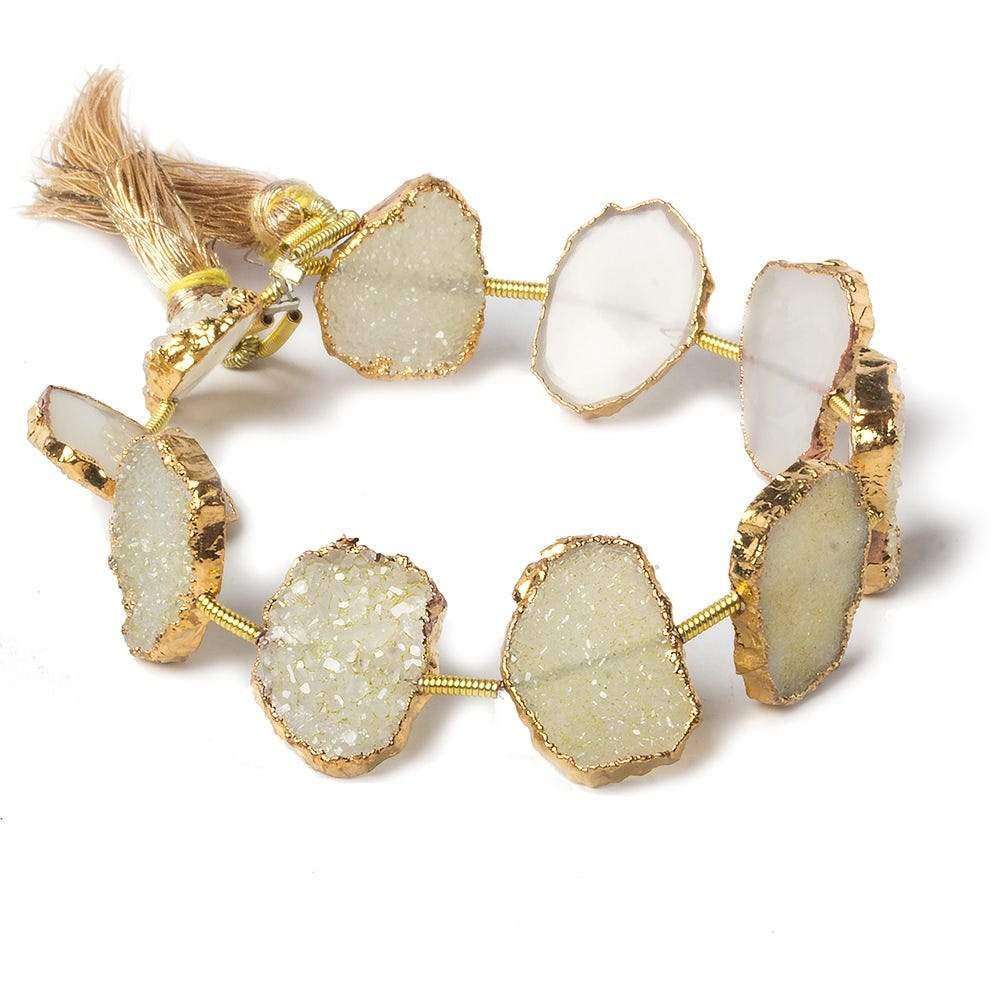 13x10-16x12mm Gold Leafed Warm White Drusy Slice Beads 6.5 inch 10 pieces - Beadsofcambay.com