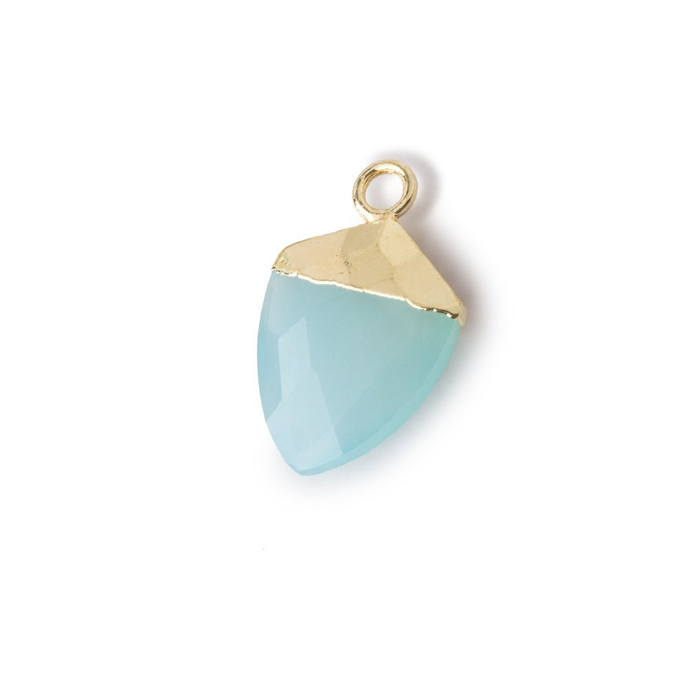 13x10mm Gold Leafed Seafoam Blue Chalcedony faceted Shield Pendant 1 piece - Beadsofcambay.com
