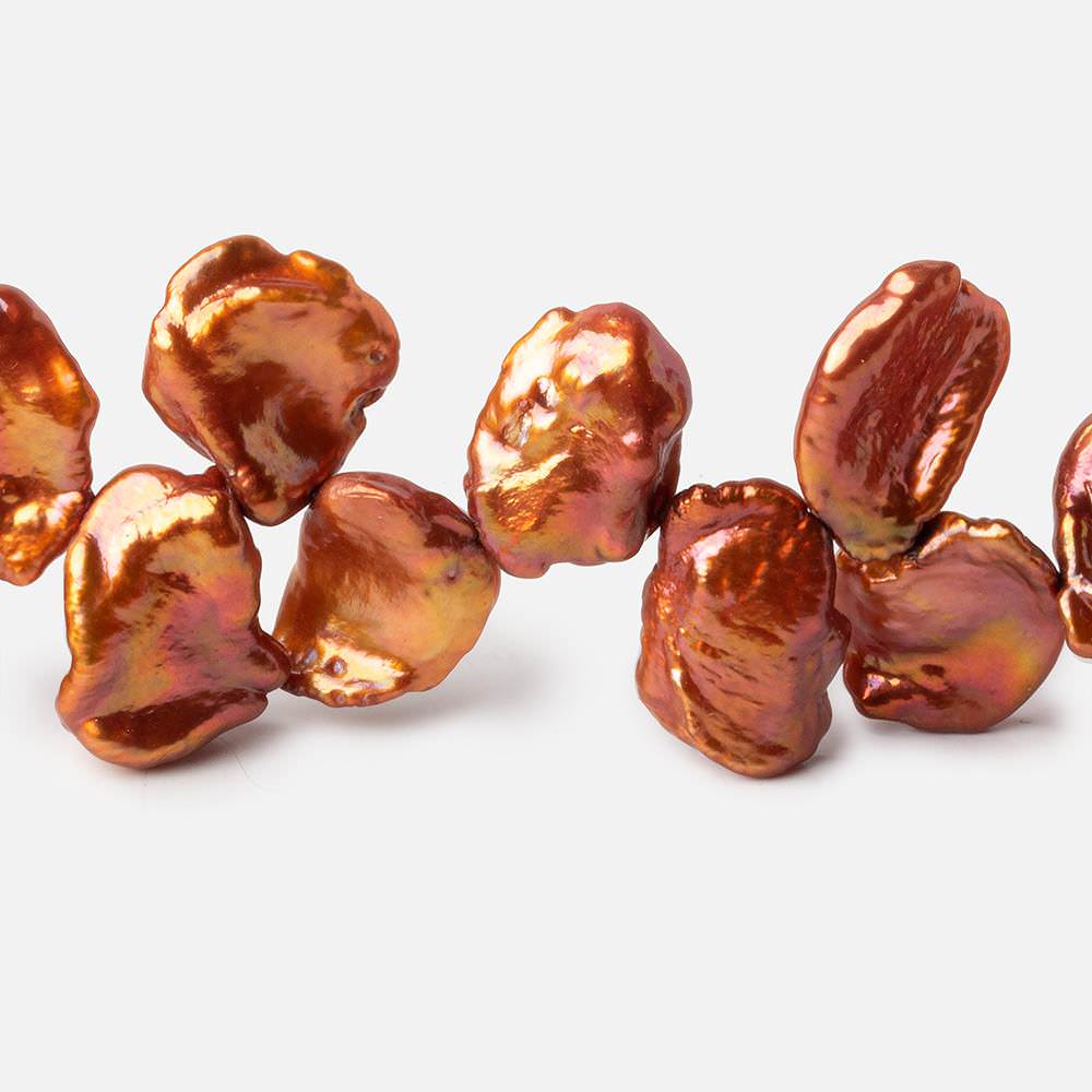 13x11-15x14mm Flaming Hot Orange Keshi Freshwater Pearls 16 inch 55 pieces - Beadsofcambay.com