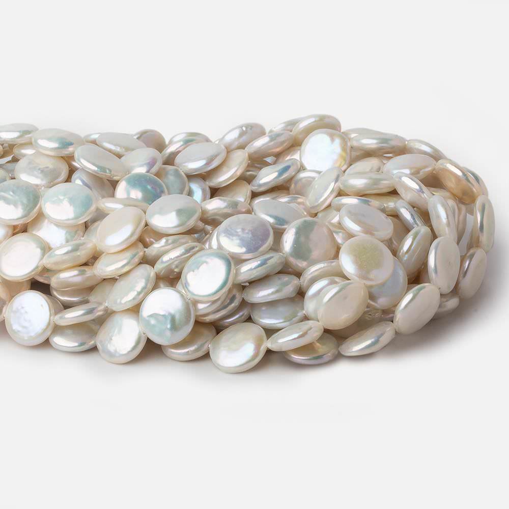 13x12.5mm Creamy White Coin Freshwater Pearls 16 inch 32 pieces AA - Beadsofcambay.com