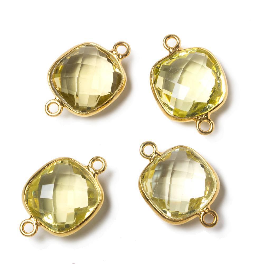 13x13mm Vermeil Bezeled Lemon Quartz faceted pillow Connector 1 piece - Beadsofcambay.com