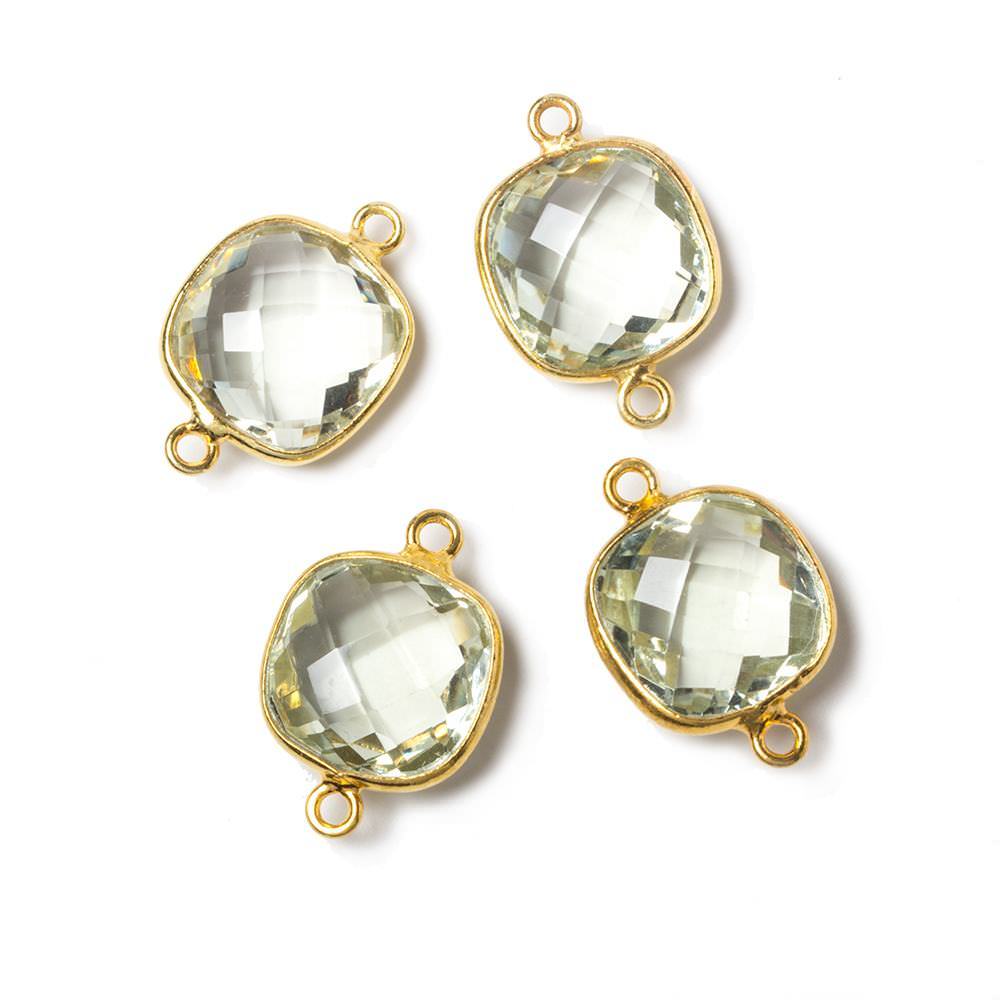 13x13mm Vermeil Bezeled Prasiolite faceted pillow Connector 1 piece - Beadsofcambay.com