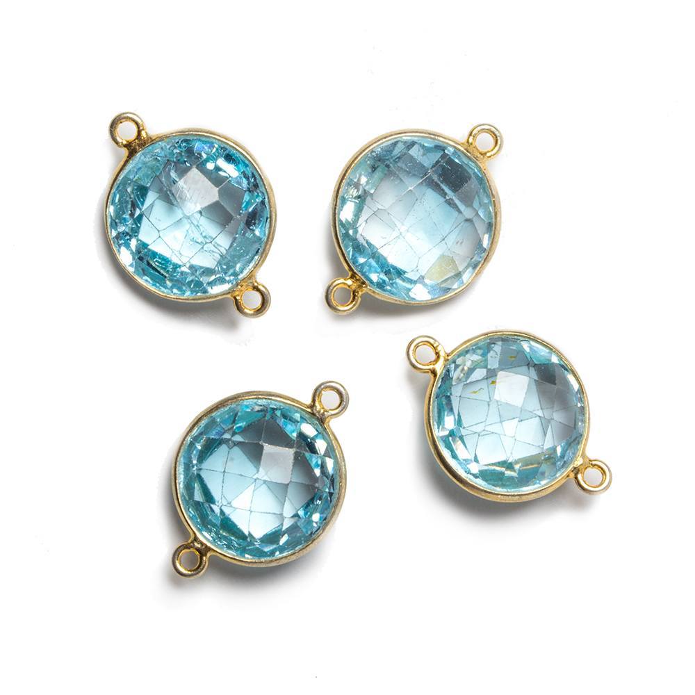 13x13mm Vermeil Bezeled Sky Blue Topaz faceted coin Connector 1 piece - Beadsofcambay.com