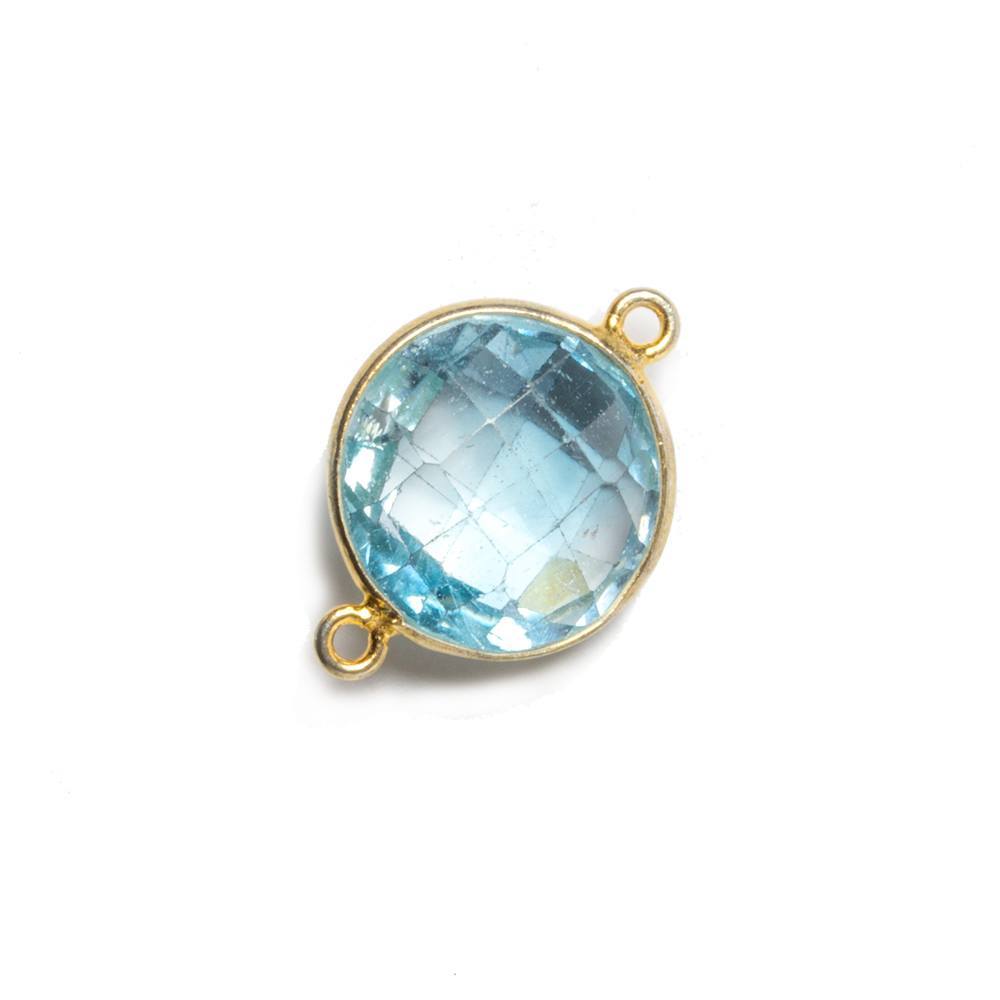 13x13mm Vermeil Bezeled Sky Blue Topaz faceted coin Connector 1 piece - Beadsofcambay.com