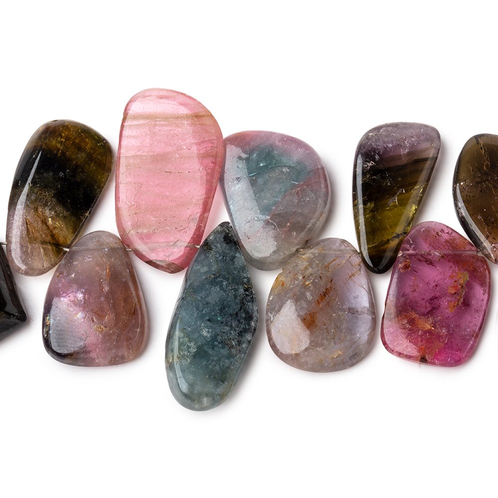 13x16-23x13mm Multi Color Tourmaline Plain Slice Beads 6 inch 20 pieces - Beadsofcambay.com