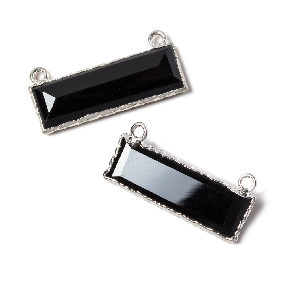 13x30mm Silver Leafed Black Chalcedony Faceted Bar Connector 1 piece - Beadsofcambay.com