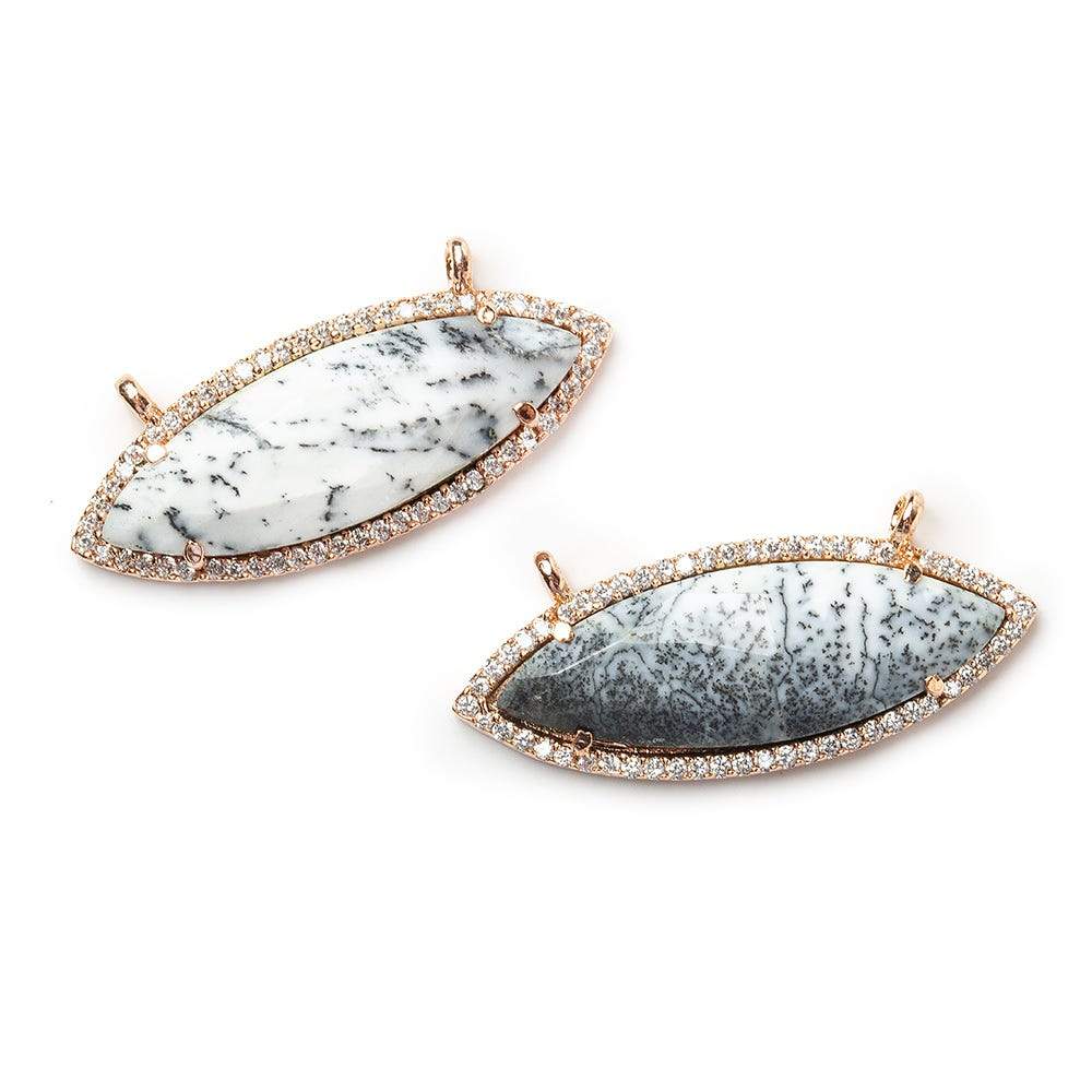 13x33mm Rose Gold Bezel CZ & Dendritic Opal Marquise East West Connector 1 focal bead - Beadsofcambay.com