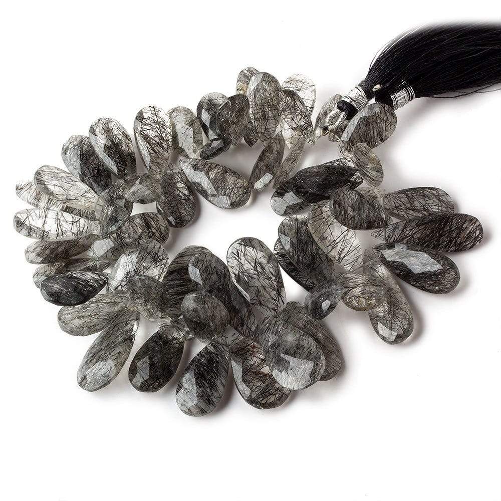 13x6-25x12mm Black Tourmalinated Quartz Faceted Pear Beads 7.5 inch 54 pieces - Beadsofcambay.com